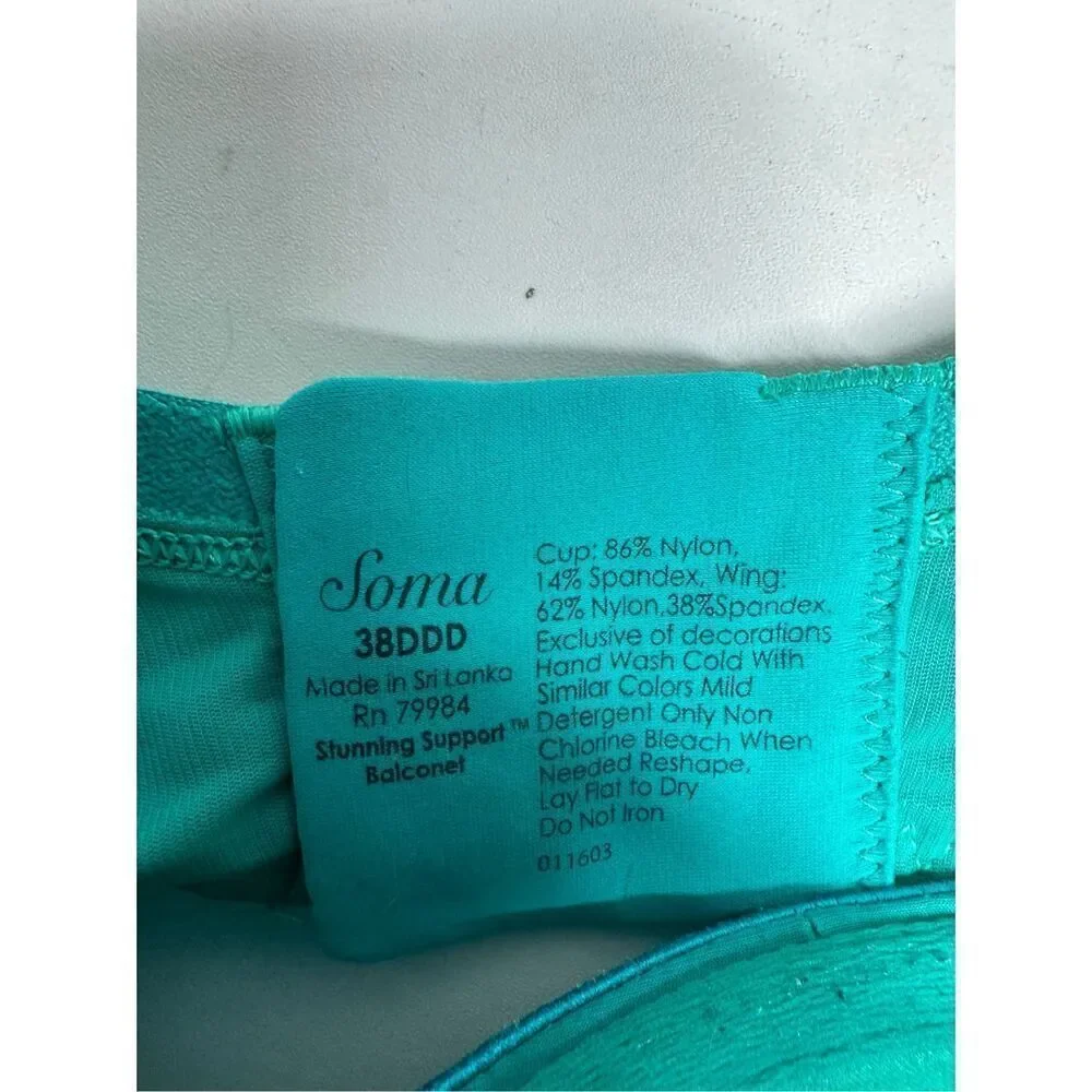 SOMA Vanishing Back FULL COVERAGE Lace front-close GREEN Ivy Size 38 DDD